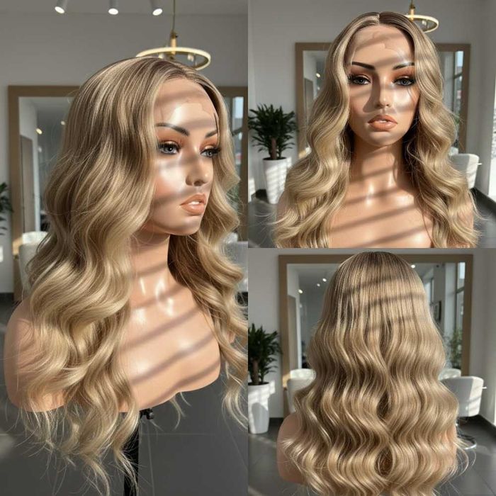 Peruka Ciepły Blond Ombre Na Koronkowej Siatce Lace Front Wig
