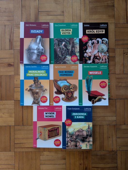 Zestaw 8 lektur (m. in. Dziady, Wesele, Zbrodnia i kara)
