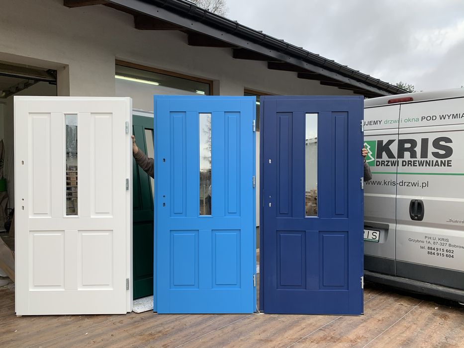 Drzwi zewnętrzne drewniane Angielskie niebieskie,zielone,czarne,białe