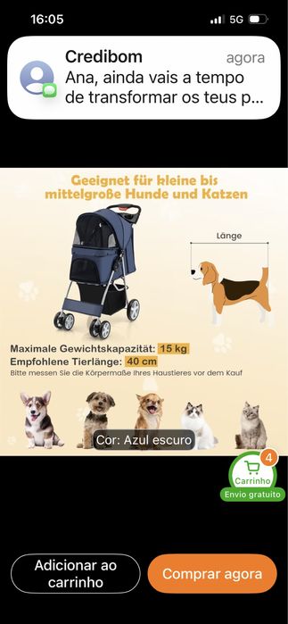 Carrinho para Pets gatos ou cães