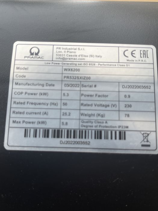 Генератор PRAMAC WX 6200