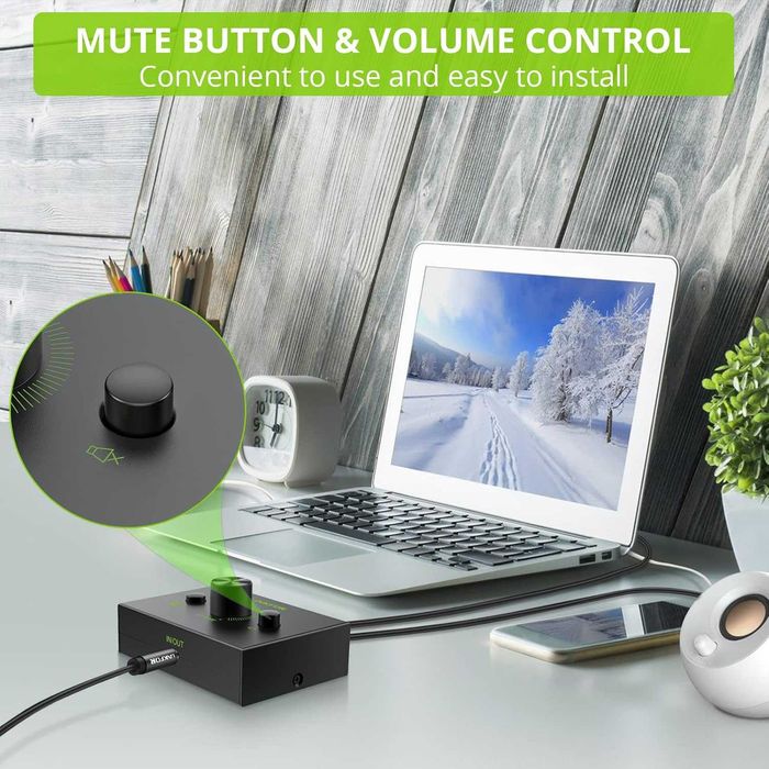 LiNKFOR 2 porty Audio Switch 3.5mm Stereo Audio Selector Box z kablem