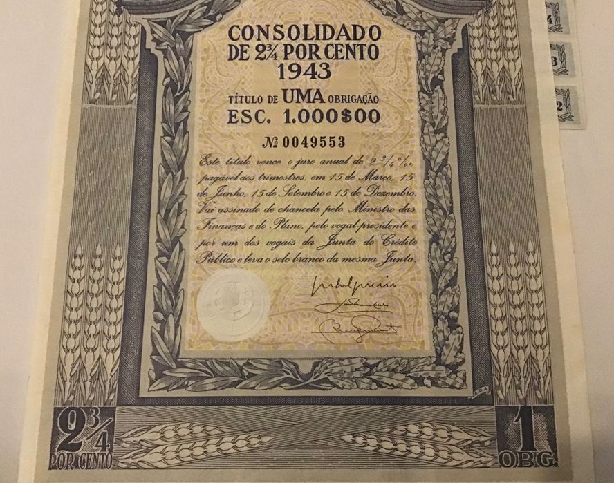 Título de uma obrigação de 1942
