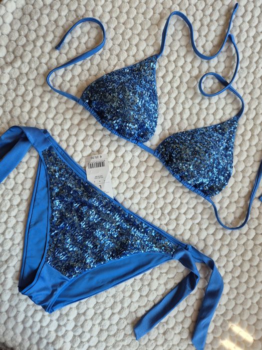 Calzedonia L 90B/85C/80D, 5 Glowing Surface delicate blue z cekinami Cannes  błękitny niebieski cekiny