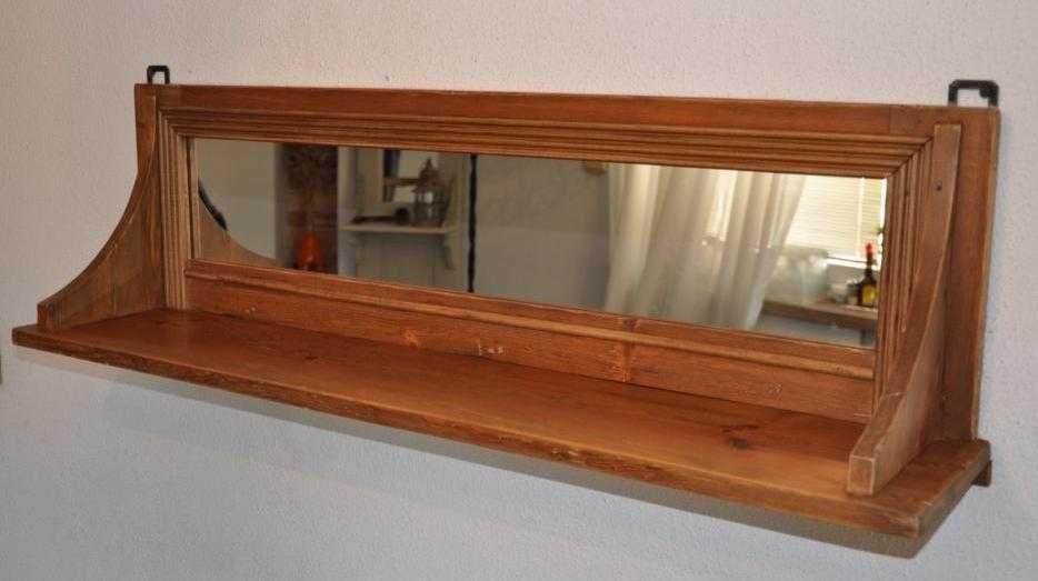 Stara , drewniana półka z lustrem, vintage