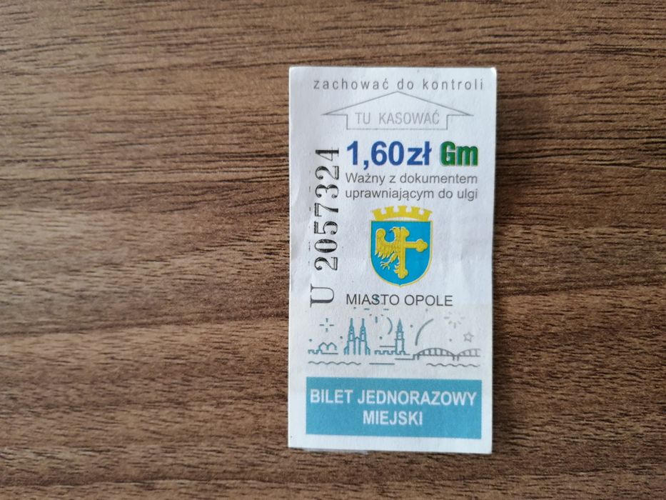 Ulgowy bilet kolekcjonerski jednorazowy miejski Miasto Opole