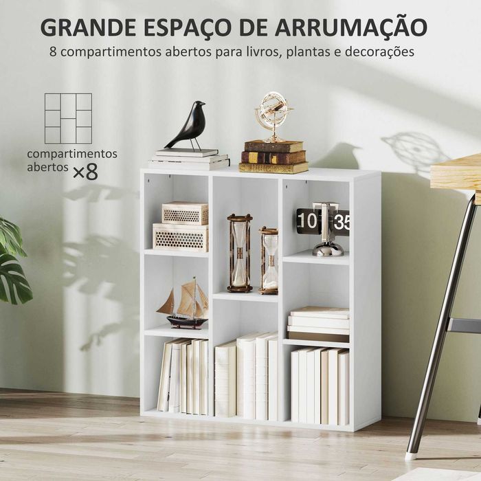 Estante branca 8 compartimentos versátil 74,3x24x80 cm