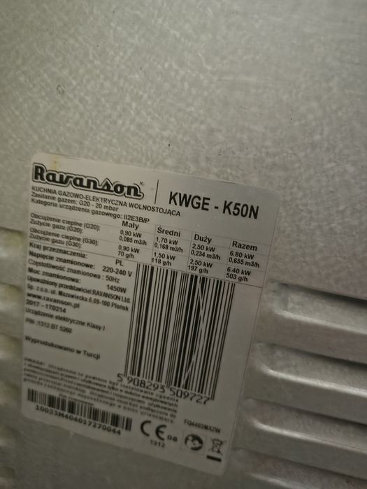 Kuchenka gazowo-elektryczna  Ravanson KWGE-K50N