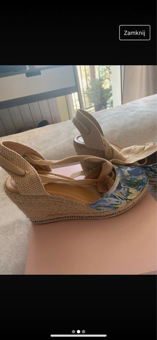 Buty letnie na koturnie niebieskie z wiazaniem na kostce