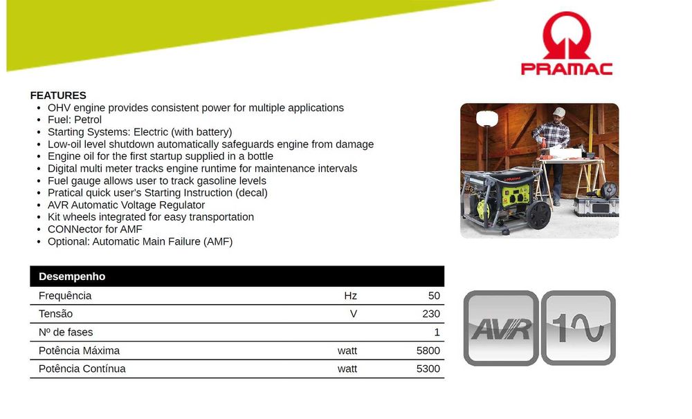 Gerador PRAMAC WX6200 - NOVO