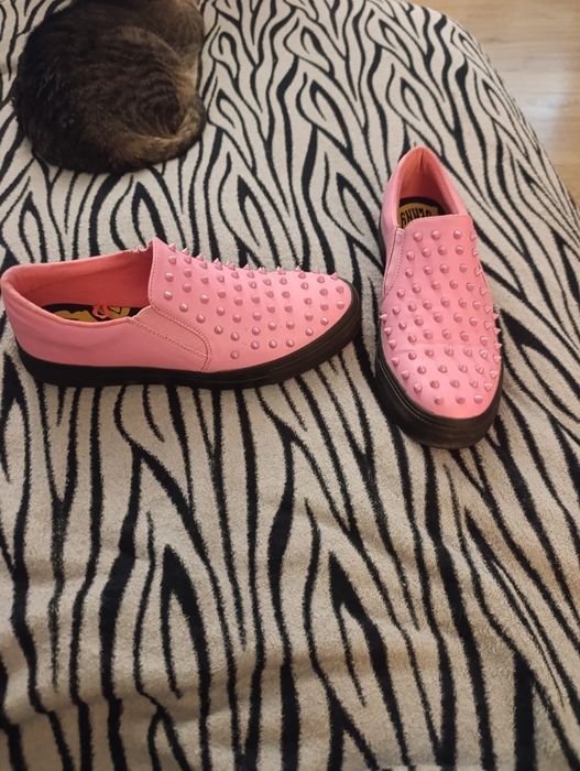 różowe półbuty slip-on Jenny Fairy z ćwiekami