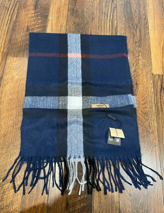 Фірмовий шарф Burberry Синій в клітинку кашеміровий 32/180см