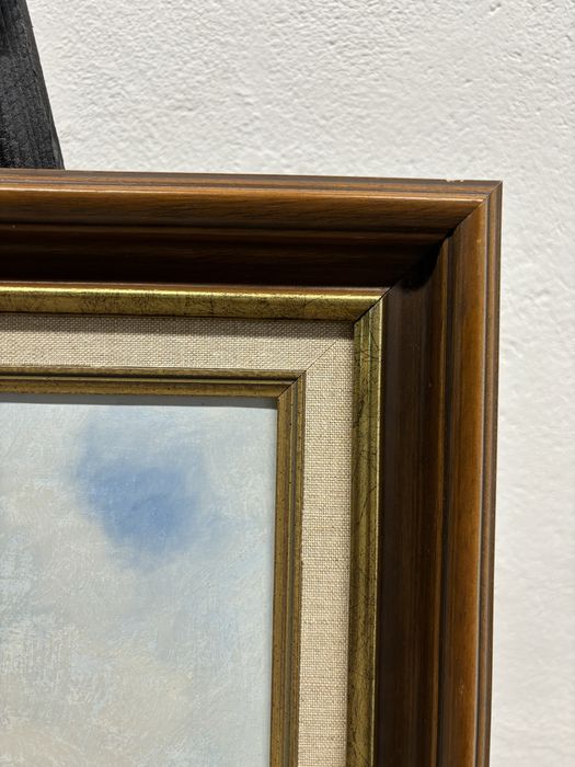 Piękny obraz w drewnianej oprawie pejzaż