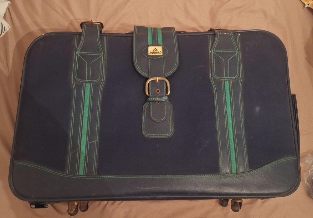 Mala de viagem grande azul e verde