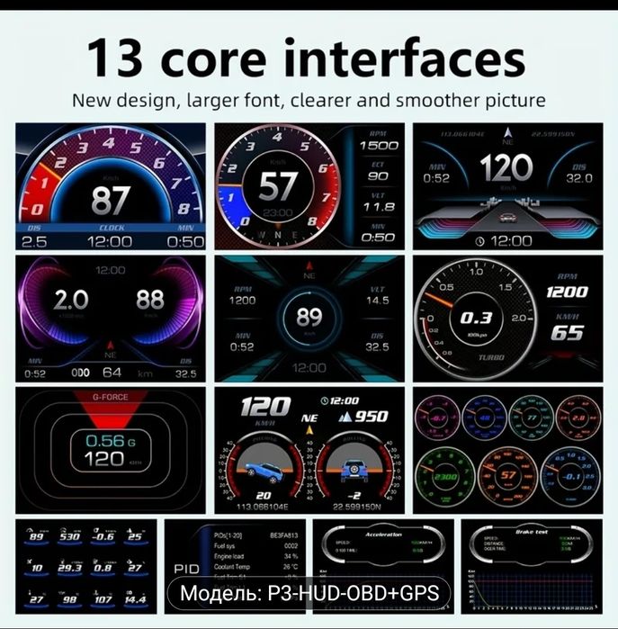Автомобільний HUD-дисплей OBD тестер OBD2 HUD+GPS  спідометр