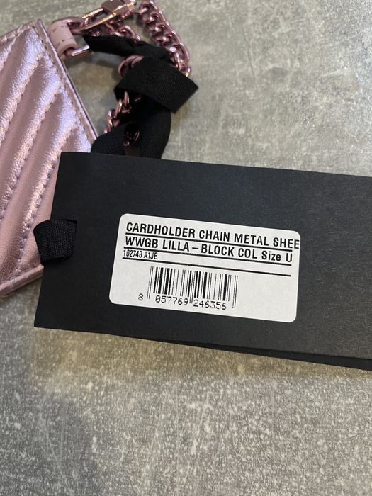 Pinko skorzany portfel na karty rozowy