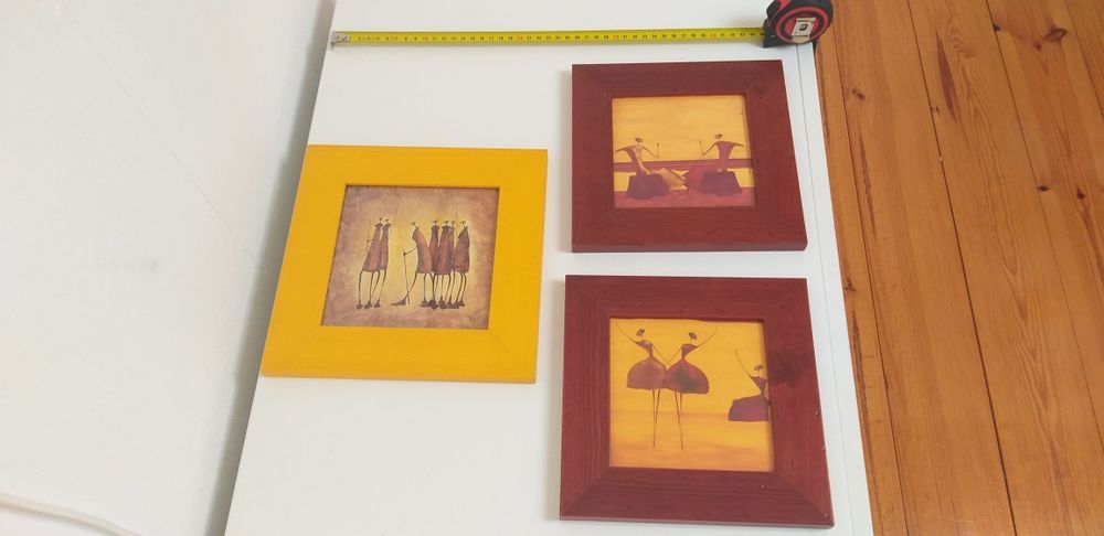 Conjunto de 3 quadros pintura arte africano