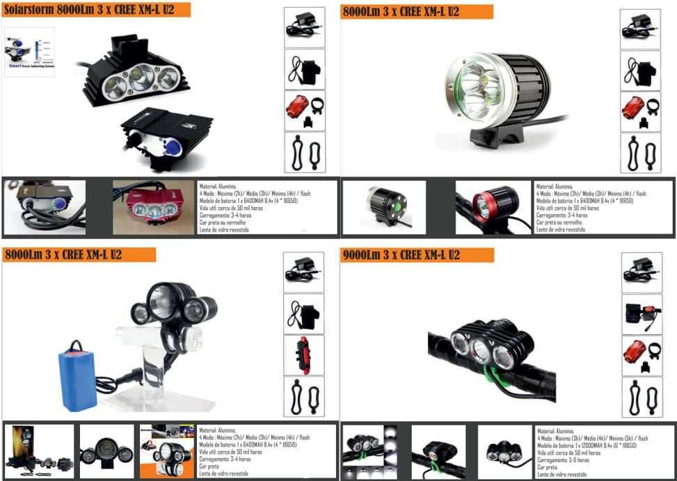 Luz lanterna foco cree 3 x leds 8000 lm (garantia de 6 meses)
