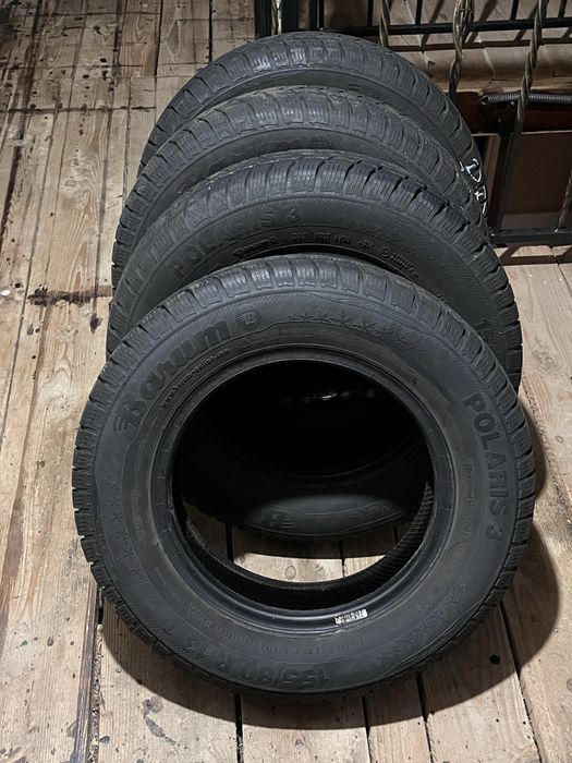 4 opony zimowe Barum Polaris 3 - 155/80 R13 - komplet, bardzo dobry stan bieżnika, 2012