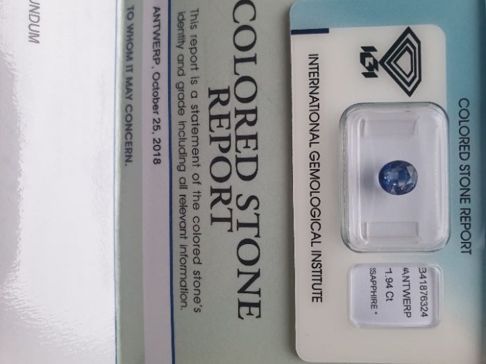 Piękny SZAFIR 1.94 ct. Certyfikat IGI