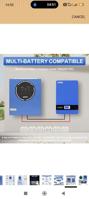 Гибридный инвертор Anenji 5кв 48вольт.