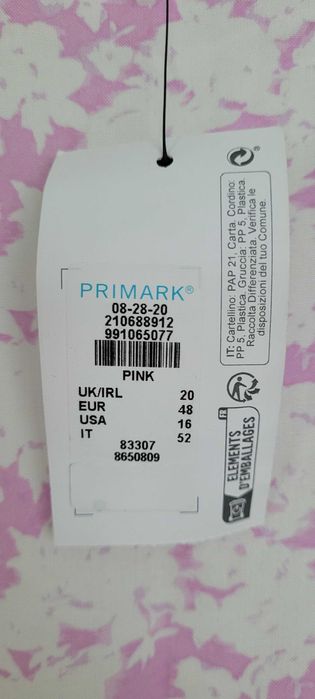 Biało liliowa długa sukienka rozporek wiskoza Primark, r 48