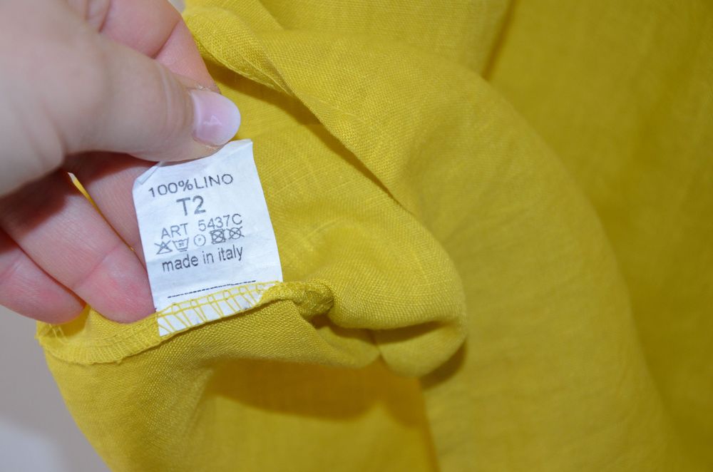 żółta bluzka z koronką 100% len r. 42/44