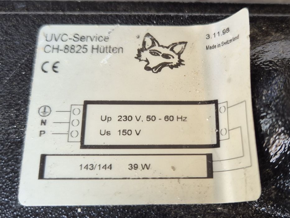 Transformator UVC-Service CH-8825 Hütten 39 W UVC NOWY