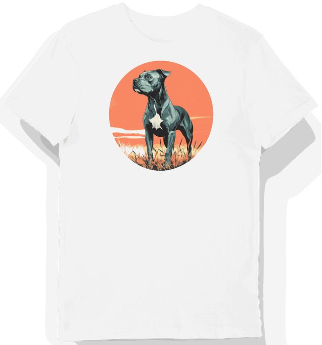 Koszulka męska biała z motywem muskularnego szarego pitbulla w polu M