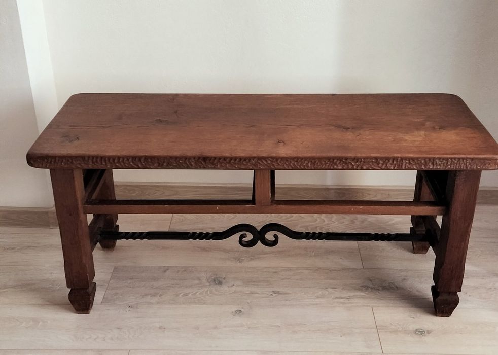 Stary stół drewniany dębowy z szufladami i kutymi elementami