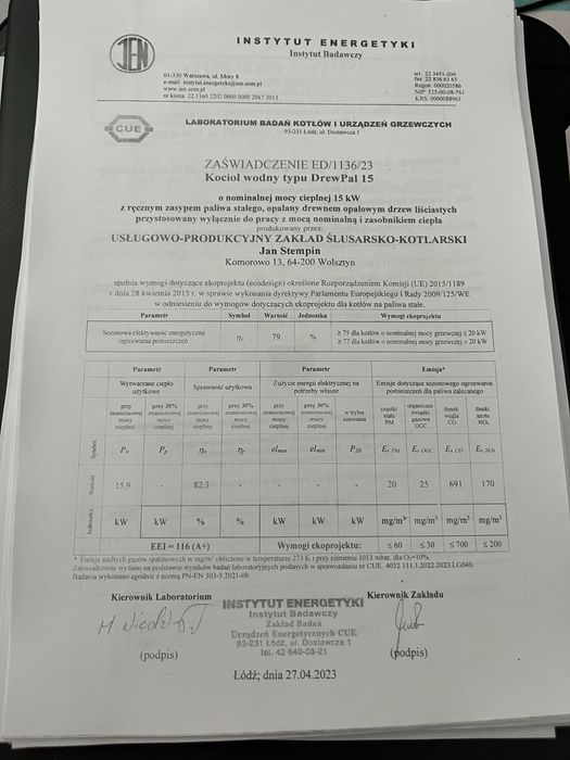 Piec centralnego  faktura