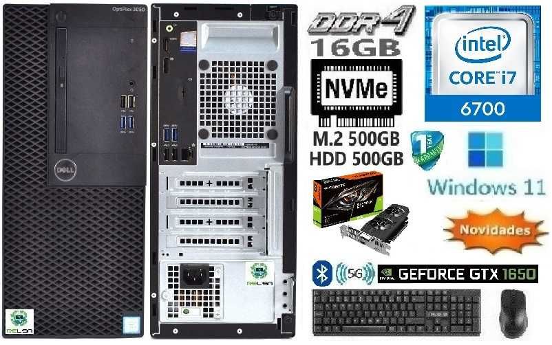 Pç/Torre Gamer DELL 6ªG|i7-3.4G|16G|NVMe512+HD500|GTX1650-4G|5G+BT|W11