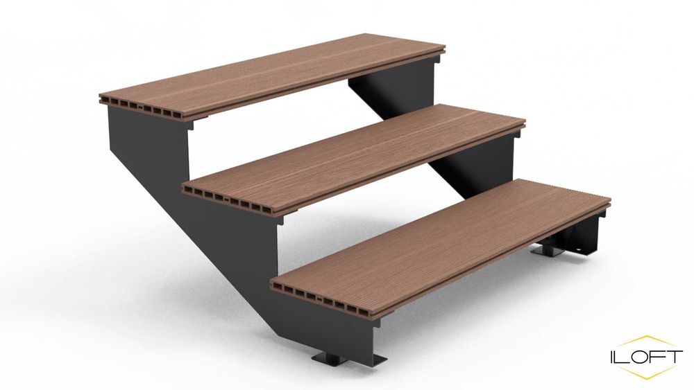 Estrutura metálica "PORTY" de 3 degraus para escada exterior em 1 hora