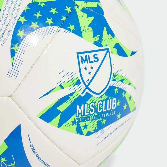 Футбольний м'яч Adidas MLS 25 Club Ball (White / Green / Glow Blue) розмір 5