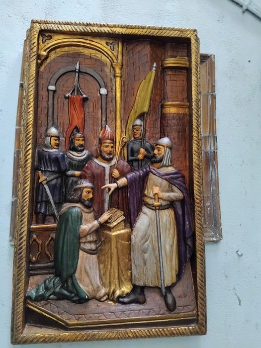 Retábulo obra em madeira ,cena mediaval