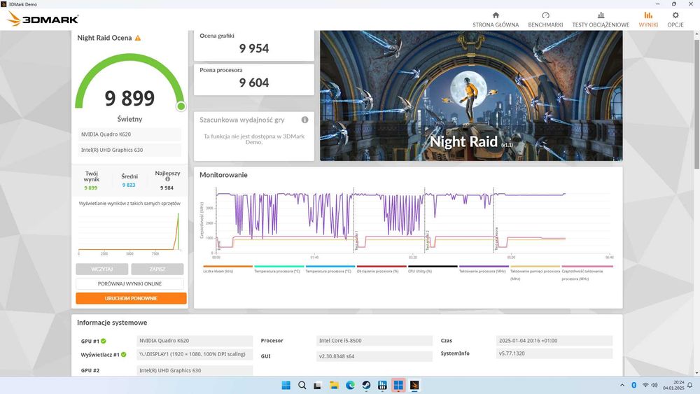 NVIDIA Quadro K620 2GB test w 3DMark FurMark Low Profile śledź 8cm