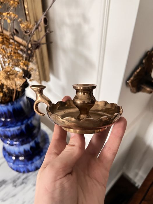 Świecznik duński z brązu sygnowany N.C.Nielsen Klokkestager vintage