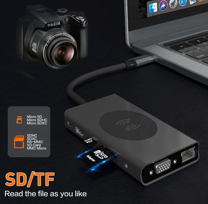 SZPACMATE Adapter/Hub stacja dokująca USB C, 13 w 1