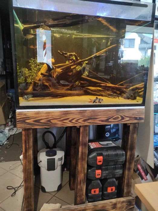 Akwarium Duże z Szafką 79x68x60cm 322l z życiem i akcesoriami