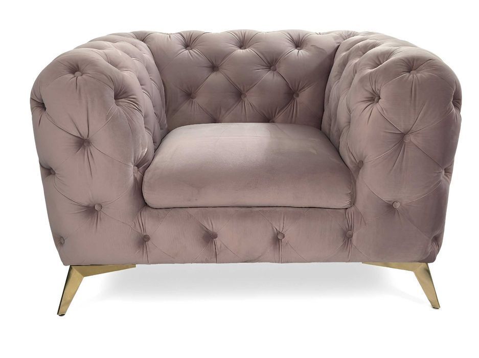 Fotel pikowany chesterfield TEO glamour tk. brudny, pudrowy róż