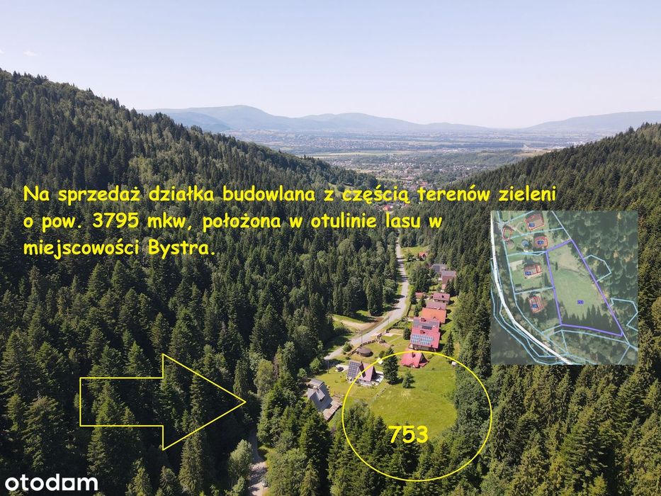 Na sprzedaż działka 3795 mkw, zanurzona w leśnej otulinie – Bystra.