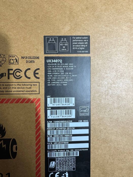 Ультрабук ASUS Zenbook UX3407Q OLED / Snapdragon X / 16GB / 1TB