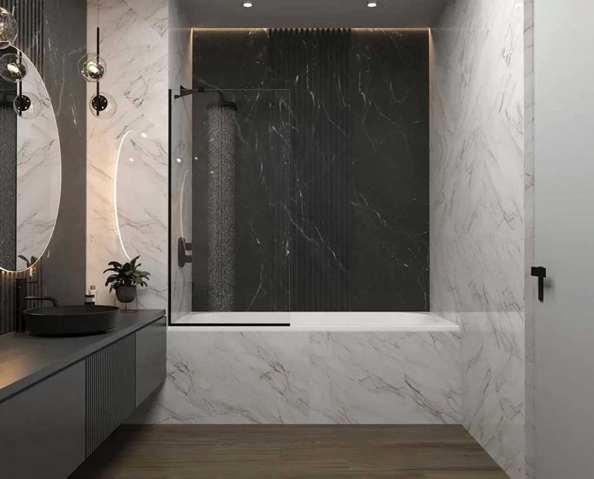 Скляна шторка для ванни, Скляна матова шторка, перегородка ванну