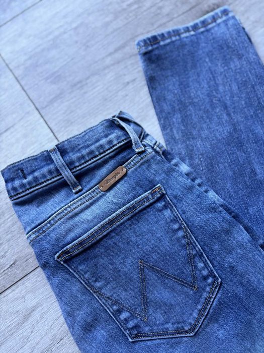 Wrangler High Skinny W27 L30 Jeansy Damskie High Rise Niebieskie Stretch Denim Skracane
