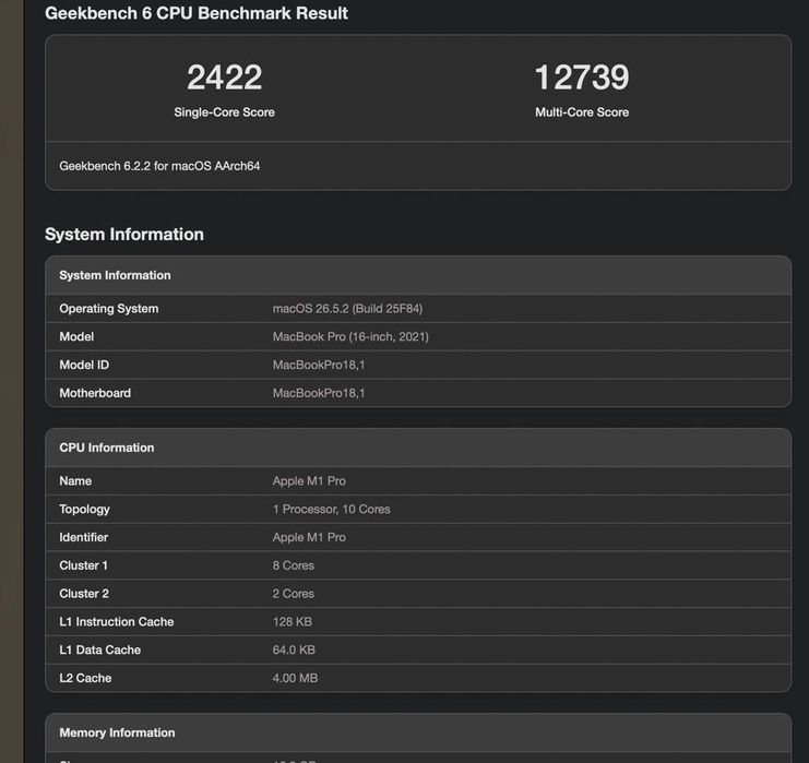 MacBook Pro 16" M1 Pro