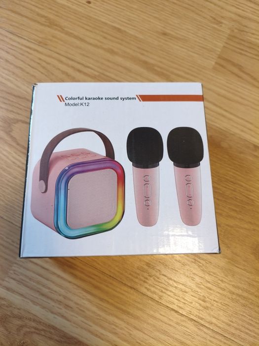 Zestaw Karaoke Bluetooth K12 Różowy (Głośnik RGB + 2 Mikrofony)