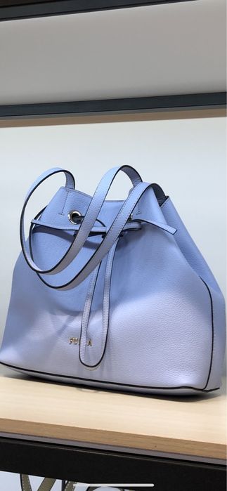 Furla STACY totebka typu worek  skóra naturalna cieleca kolor blue