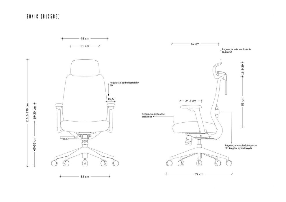 Fotel biurowy, ergonomiczny, regulowany, krzesło do biura, biurka SONIC | WYPRZEDAŻ EKSPOZYCJI