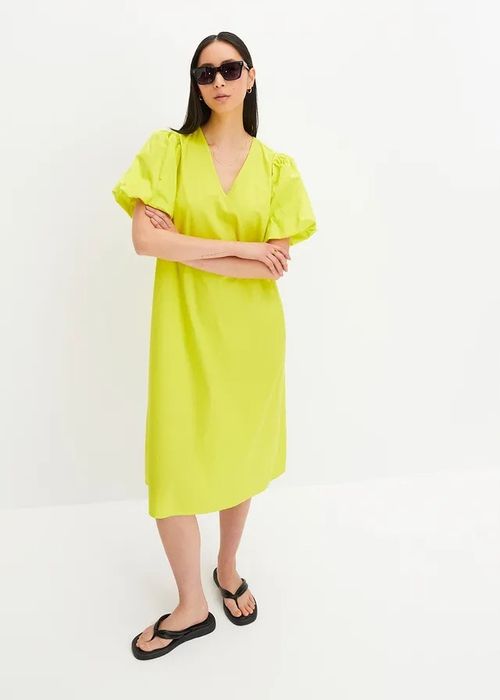 B.P.C sukienka midi zielona limonka bufiaste rękawy r.50
