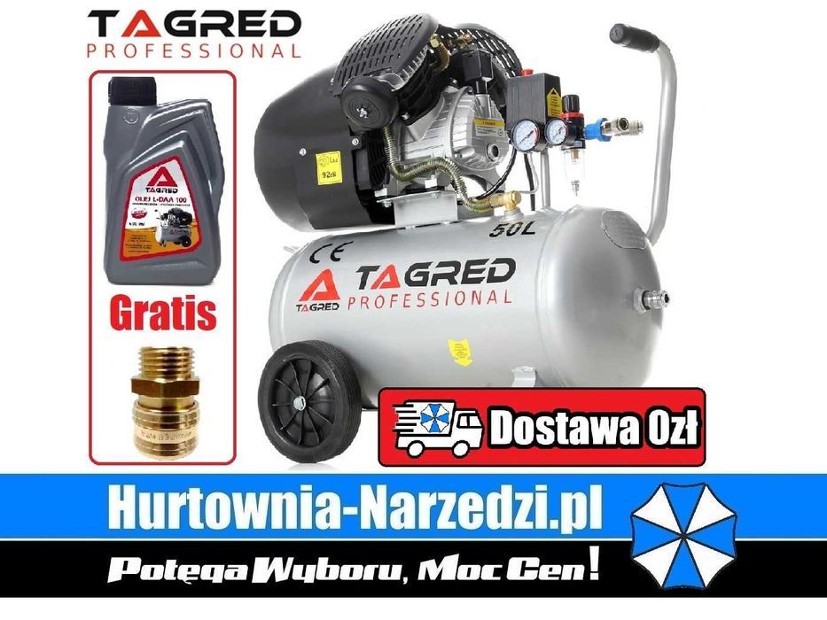 DARMOWA DOSTAWA+GRATISY Kompresor dwutłokowy 50L sprężarka dwutłokowa 50L V2 kompresor 50l sprężarka 50l kompresor olejowy dwutłokowy 50l Tagred TA360